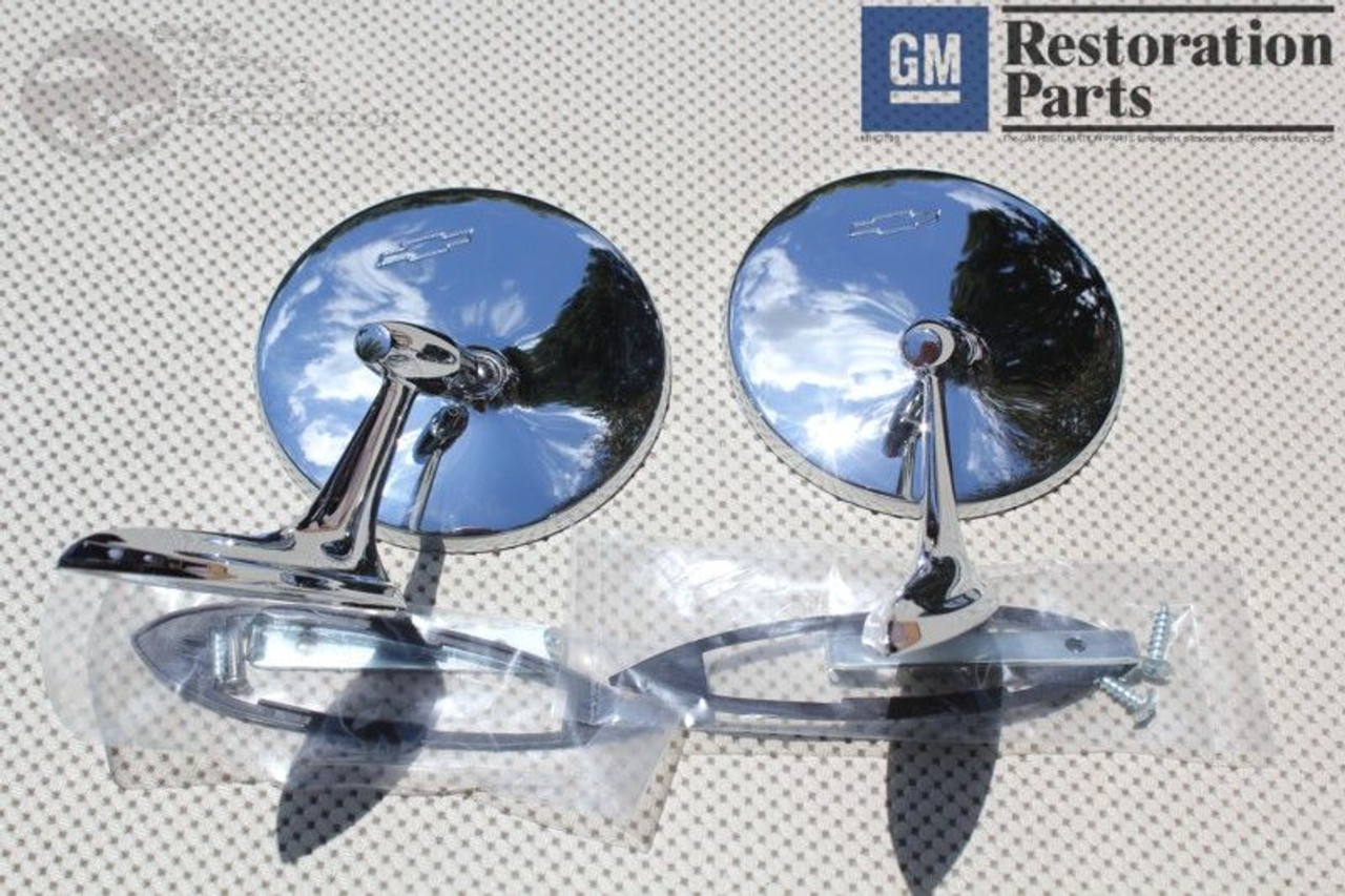 Round Bowtie Outside Rearview Mirror Ribbed Base Chevy Chevelle